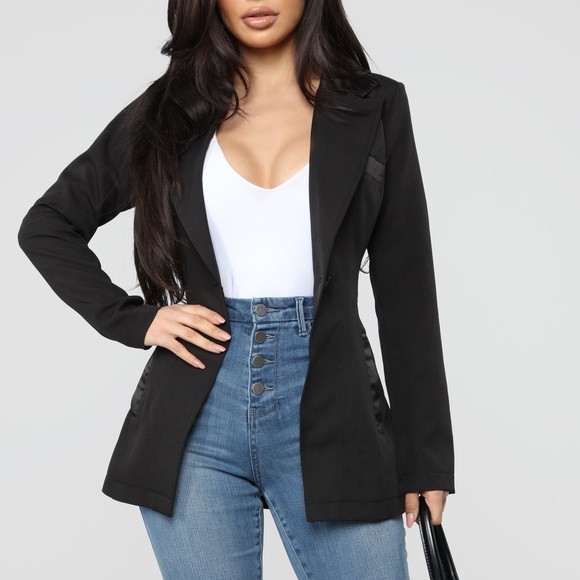 Fashion Nova Jackets & Blazers - Elegant Black Women's Blazer Satin trim